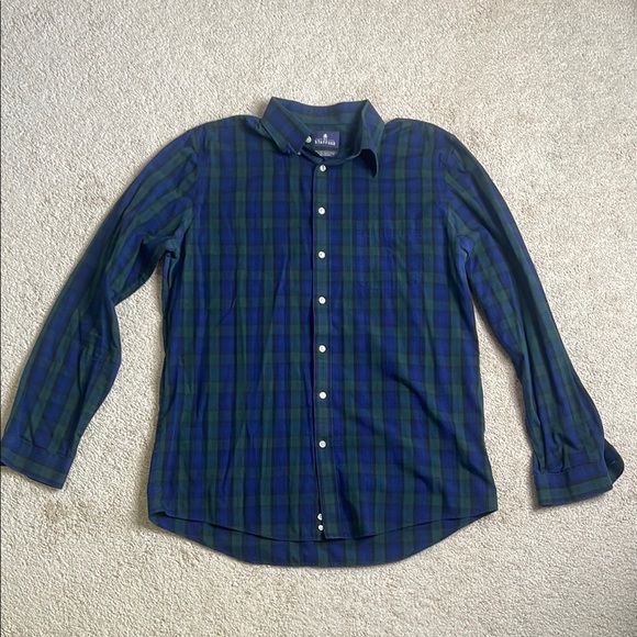 Stafford Blue and Green Casual Button Down Shirt - Picture 1 of 5